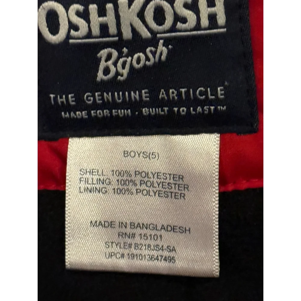 Boys OshKosh B'gosh Puffer Jacket Size 5 Red and Black